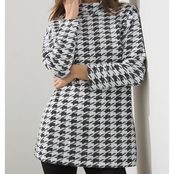 Chico's womens size 2  tunic soft knit jacquard mock neck houndstooth - Picture 2 of 11